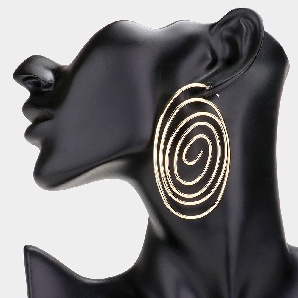 Large gold round Swirl oval statement fashion earrings